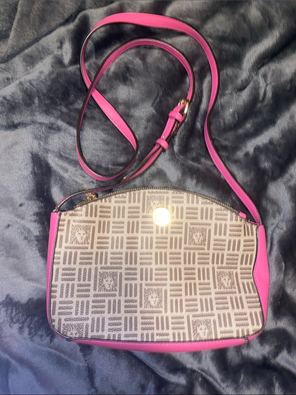 Anne Klein Beige Patterned Crossbody with Pink Trim